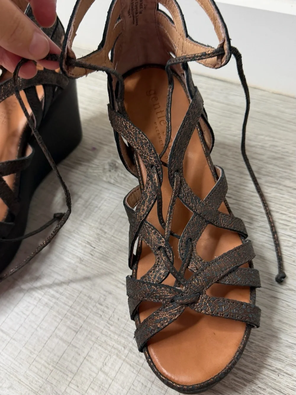 Women’s Black Lace-Up Wedge Sandals